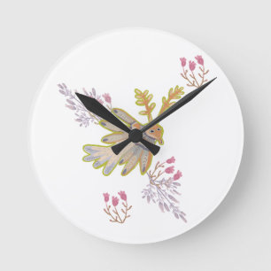 floral and birds round clock