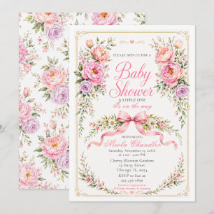 Floral and Bow Baby Shower Invitation