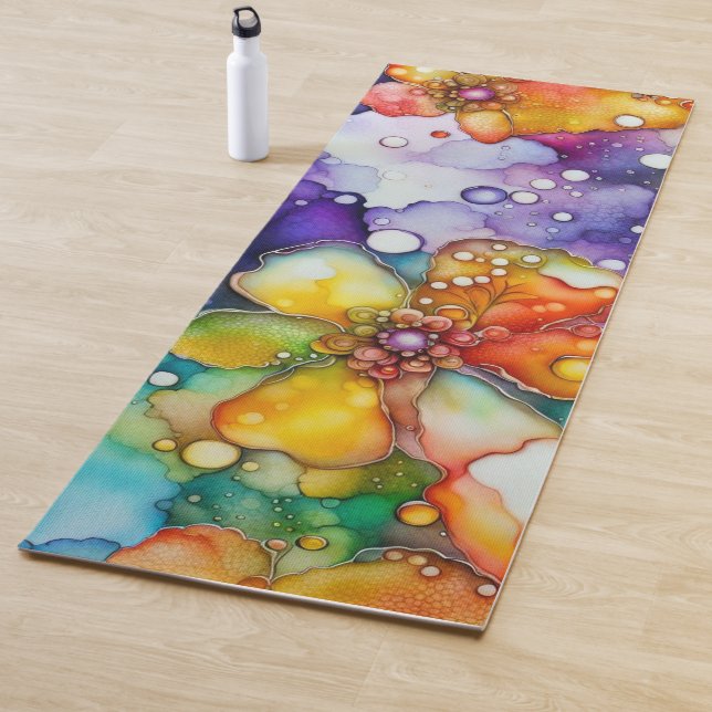 Floral and Bubbles Abstract Yoga Mat (In Situ)