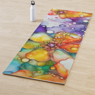 Floral and Bubbles Alcohol Ink Abstract Yoga Mat