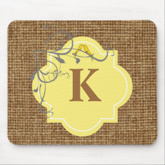 Floral and burlap monogrammed mouse pad