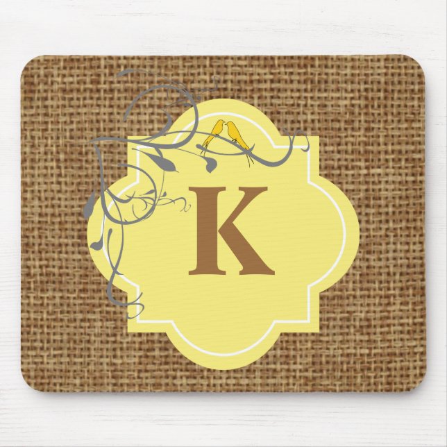 Floral and burlap monogrammed mouse pad (Front)