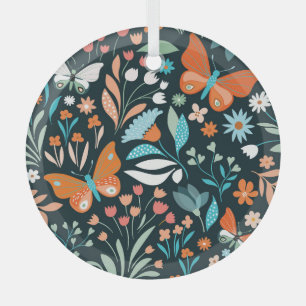 Floral and butterflies, decorative seamless patter glass ornament