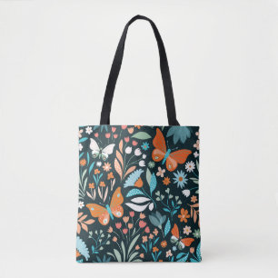 Floral and butterflies, decorative seamless patter tote bag