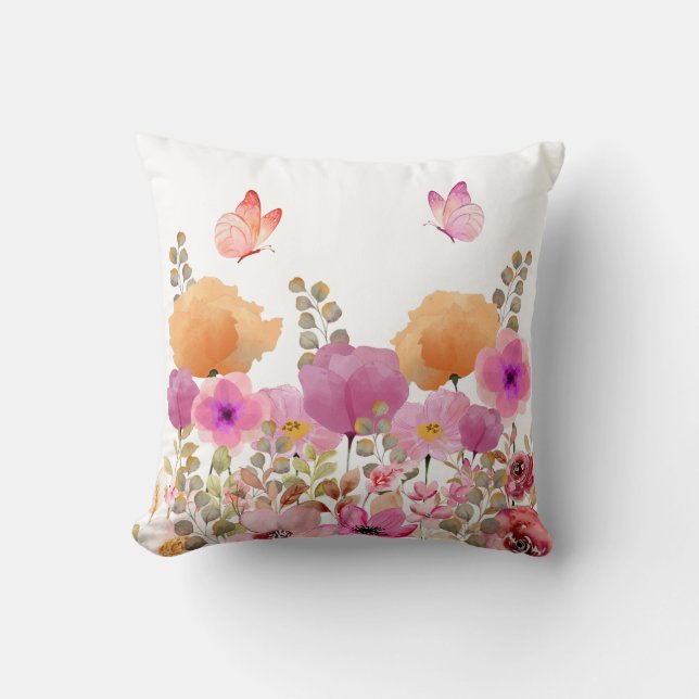 Floral and Butterfly  Throw Pillow (Front)