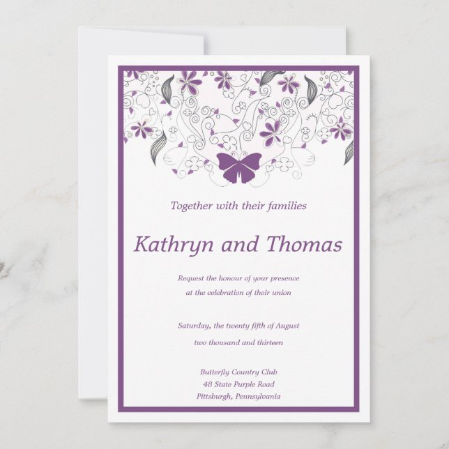 Floral and butterfly wedding invitation (Front)