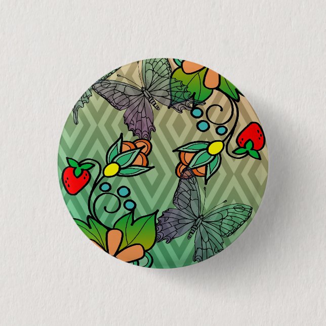 floral and butterflys 1 inch round button (Front)