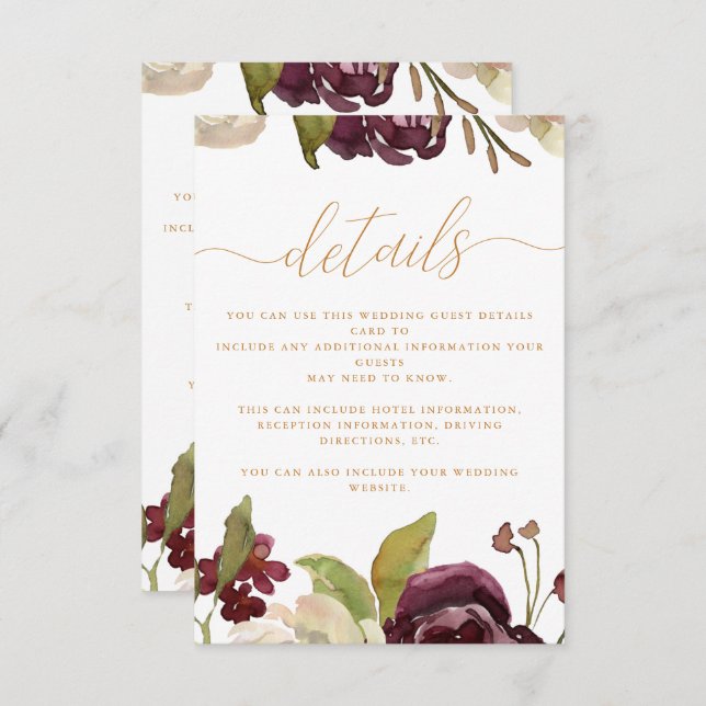 Floral and Calligraphy Wedding Guest Detail Enclosure Card (Front/Back)
