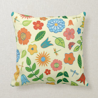Floral and Dragonfly Patterned Throw Pillow