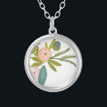 Floral and Fauna Silver Plated Necklace<br><div class="desc">Floral and Fauna Vintage Flora and Fauna Wedding Any Colour for Zig Zag Chevron Background - replace the pink with any colour by clicking customize and then edit. Use the last tool on the drop down menu to change to any custom colour to match your Wedding Colours - Unlimited Custom...</div>