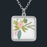 Floral and Fauna Silver Plated Necklace<br><div class="desc">Floral and Fauna Vintage Flora and Fauna Wedding Any Colour for Zig Zag Chevron Background - replace the pink with any colour by clicking customize and then edit. Use the last tool on the drop down menu to change to any custom colour to match your Wedding Colours - Unlimited Custom...</div>