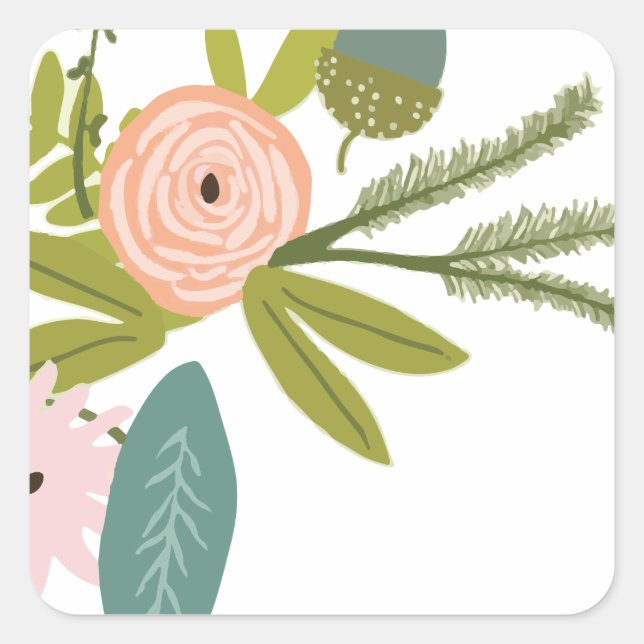 Floral and Fauna Square Sticker (Front)
