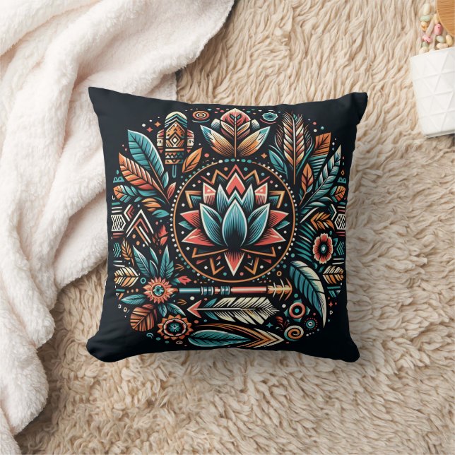 Floral and feather design on dark throw pillow (Blanket)