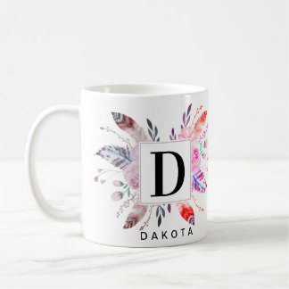 Floral and Flower Boho Monogram and Name Design Coffee Mug