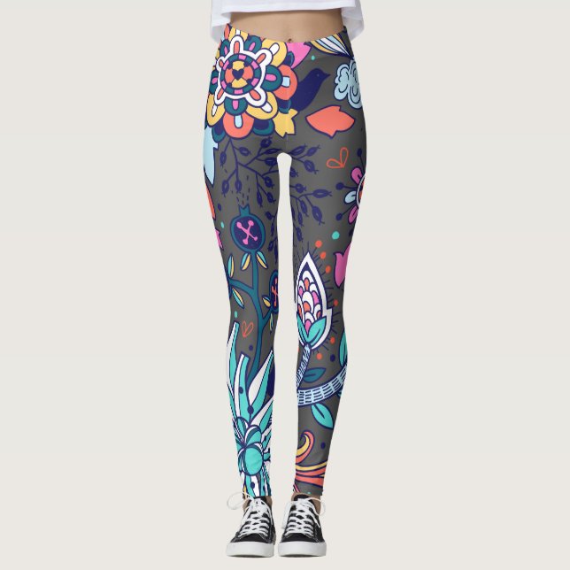 Floral And Glamour Seamless Pattern Spring Cute Leggings (Front)