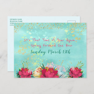 Floral and Glitter Spring Forward Reminder Postcard