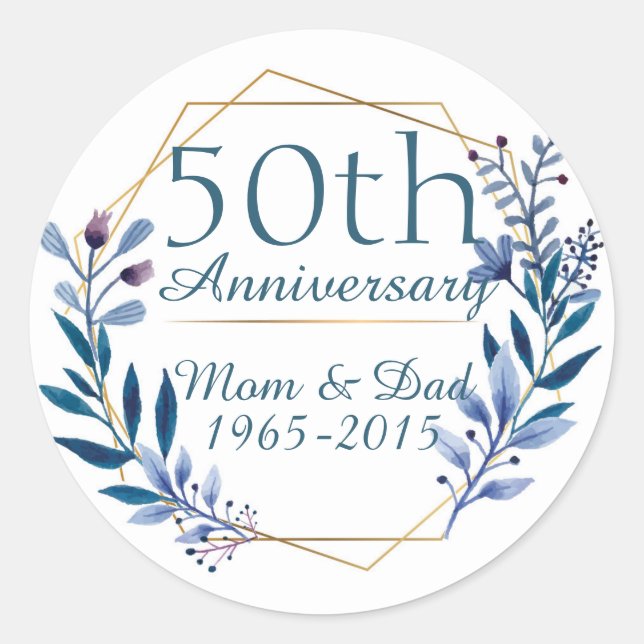Floral and Gold 50th Wedding Anniversary Classic Round Sticker (Front)