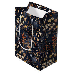 Floral and Gold Coloured Leaves Medium Gift Bag