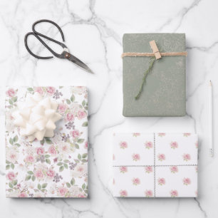 Floral and Gold Lace Wedding Wrapping Paper Sheet