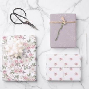 Floral and Gold Lace Wedding Wrapping Paper Sheet