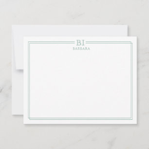 Floral and Green Monogram Note Card