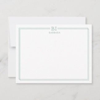 Floral and Green Monogram Note Card