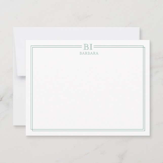 Floral and Green Monogram Note Card (Front)