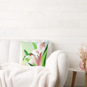 Floral and Hummingbird Nature Throw Pillow