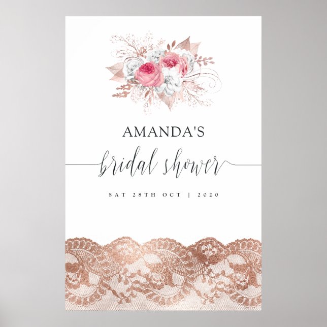 Floral and Lace Bridal Shower Welcome Poster (Front)