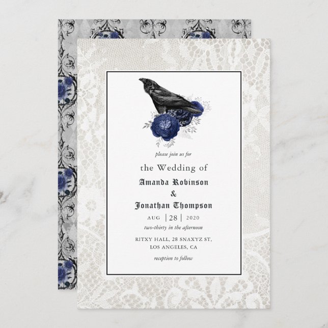 Floral and Lace Gothic Wedding Invitation (Front/Back)