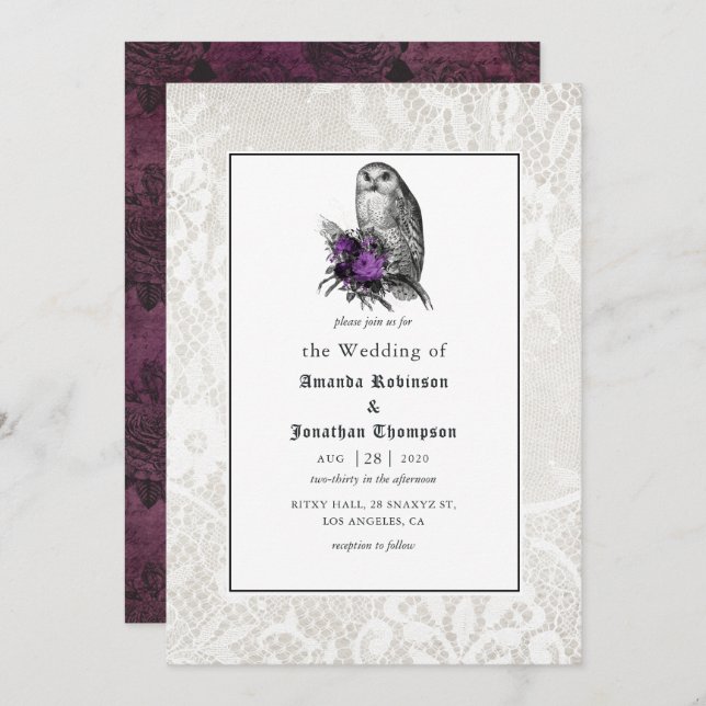 Floral and Lace Gothic Wedding Invitation (Front/Back)