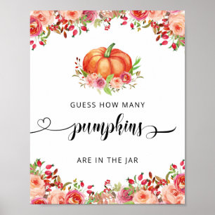 Floral and orange pumpkin guess how many pumpkins  poster