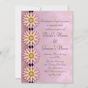 Floral and Peachy Pink Damask Wedding Reception Invitation