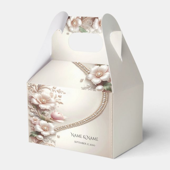 Floral and Pearl Embellishments Favor Box (Front Side)
