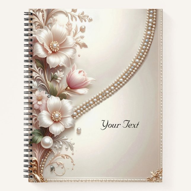 Floral and Pearl Embellishments Notebook (Front)