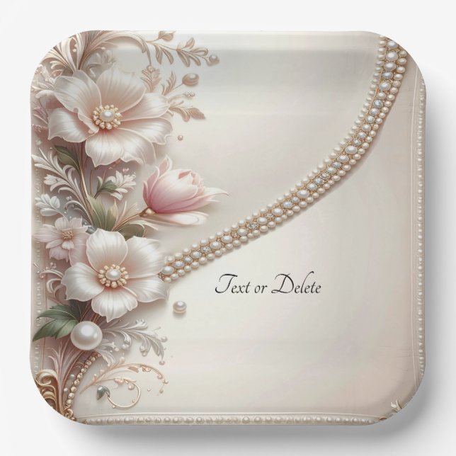 Floral and Pearl Embellishments Paper Plate (Front)