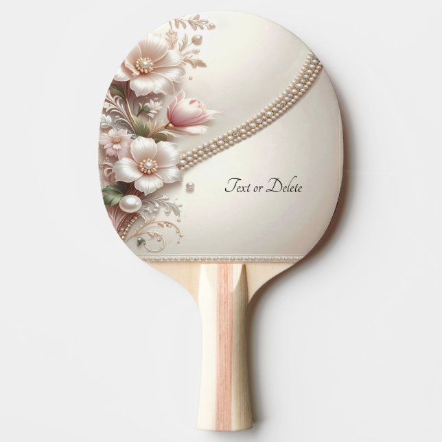 Floral and Pearl Embellishments Ping Pong Paddle (Front)