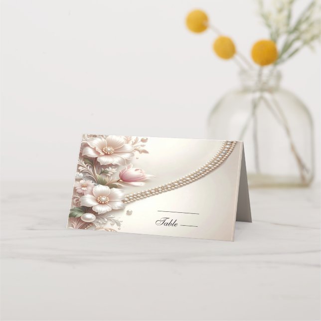 Floral and Pearl Embellishments Place Card (Front)