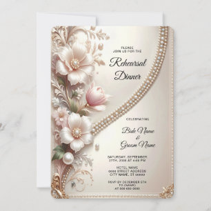 Floral and Pearl Embellishments Rehearsal Dinner Invitation
