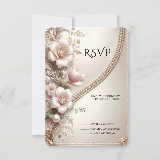 Floral and Pearl Embellishments RSVP Card (Front)