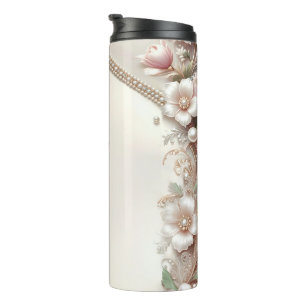 Floral and Pearl Embellishments Thermal Tumbler