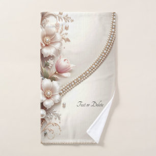 Floral and Pearl Embellishments Towel Set
