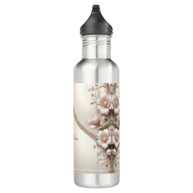 Floral and Pearl Embellishments Water Bottle (Right)