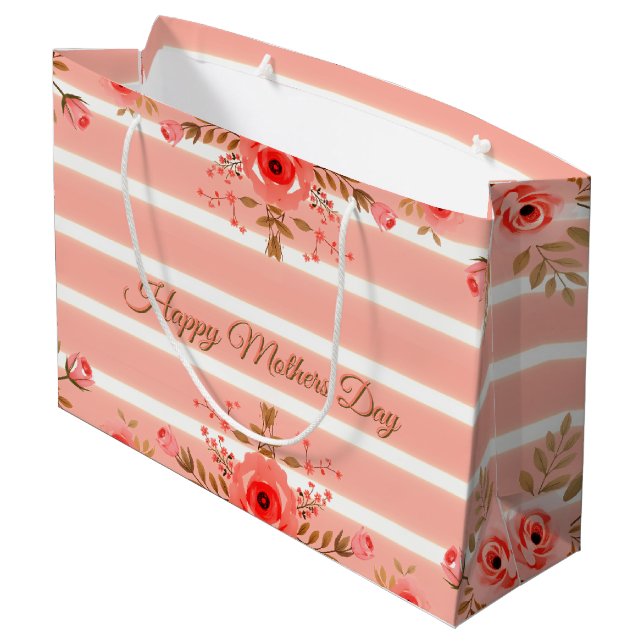 Floral And Stripe Mothers Day Elegant Large Gift Bag (Back Angled)