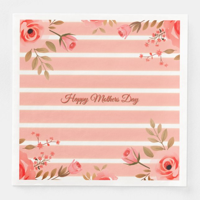 Floral And Stripe Mothers Day Fancy Napkin (Front)