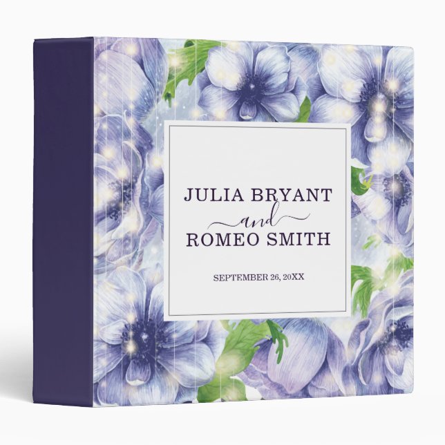 Floral Anemone Purple Personalized Wedding Binder (Front/Spine)
