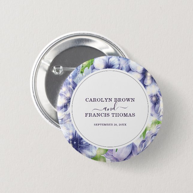 Floral Anemone Purple Wedding Personalized 2 Inch Round Button (Front & Back)