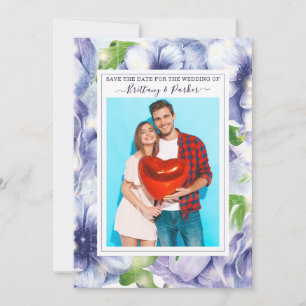 Floral Anemone Purple Wedding Photo Save The Date