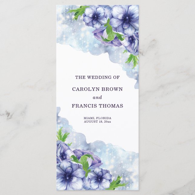 Floral Anemone Purple Wedding Program (Front)