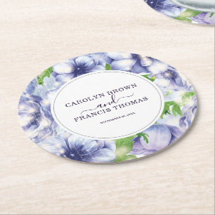 Floral Anemone Wedding Luxury Personalized Round Paper Coaster
